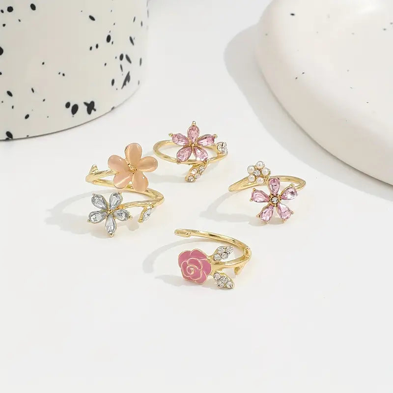 4-delige set van legering strass imitatie parel olieverf gestapelde ring set