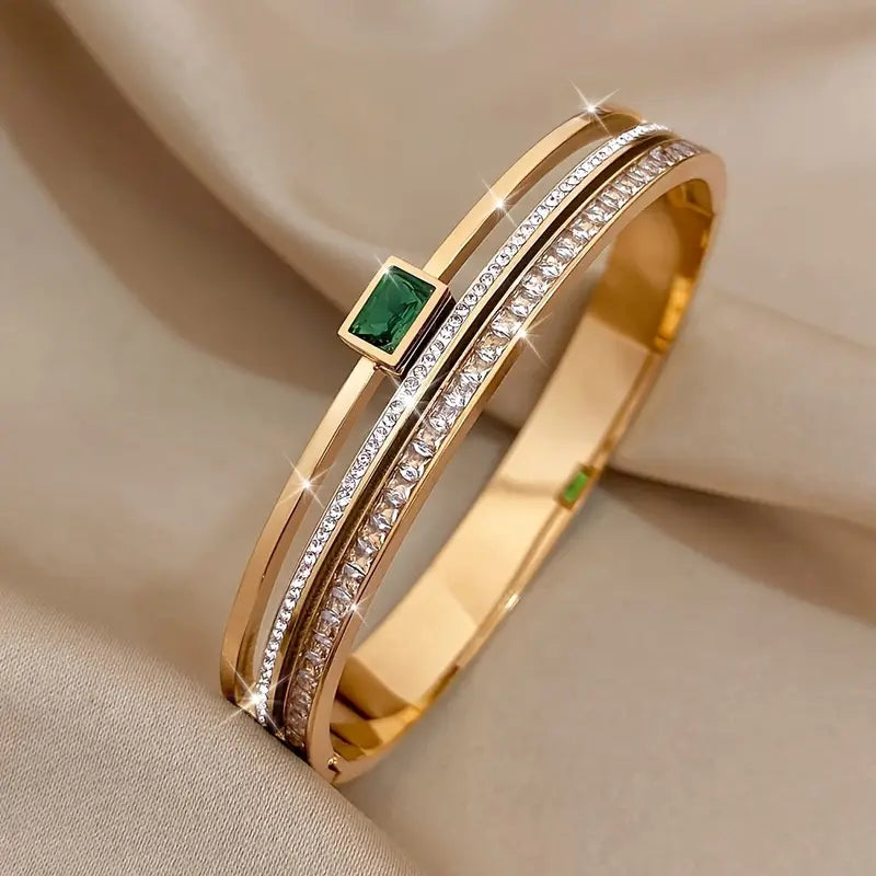 Dubbele rij roestvrijstalen elegante groene armband